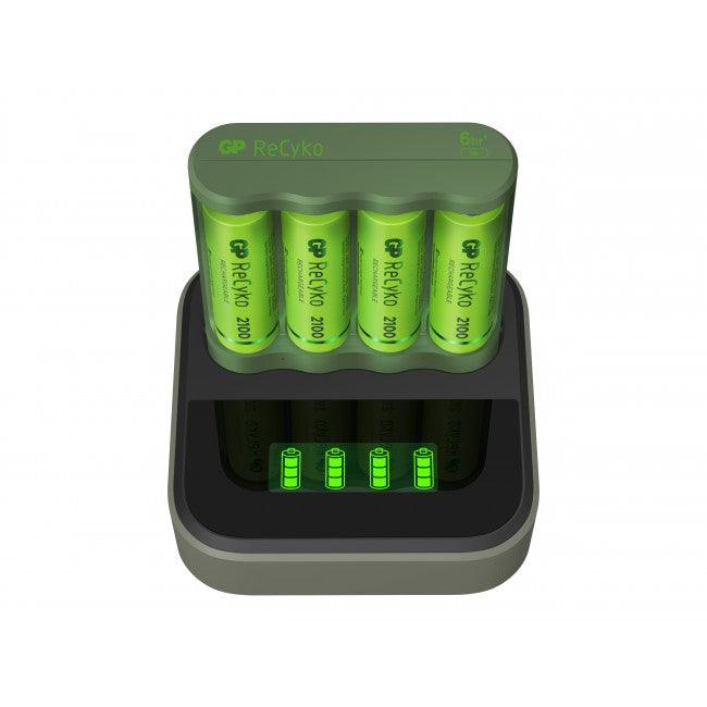 GP Batteries B421 Batterieladegerät 4× – für AA, AAA (NiMH) – inkl. 4× Akkus – grau