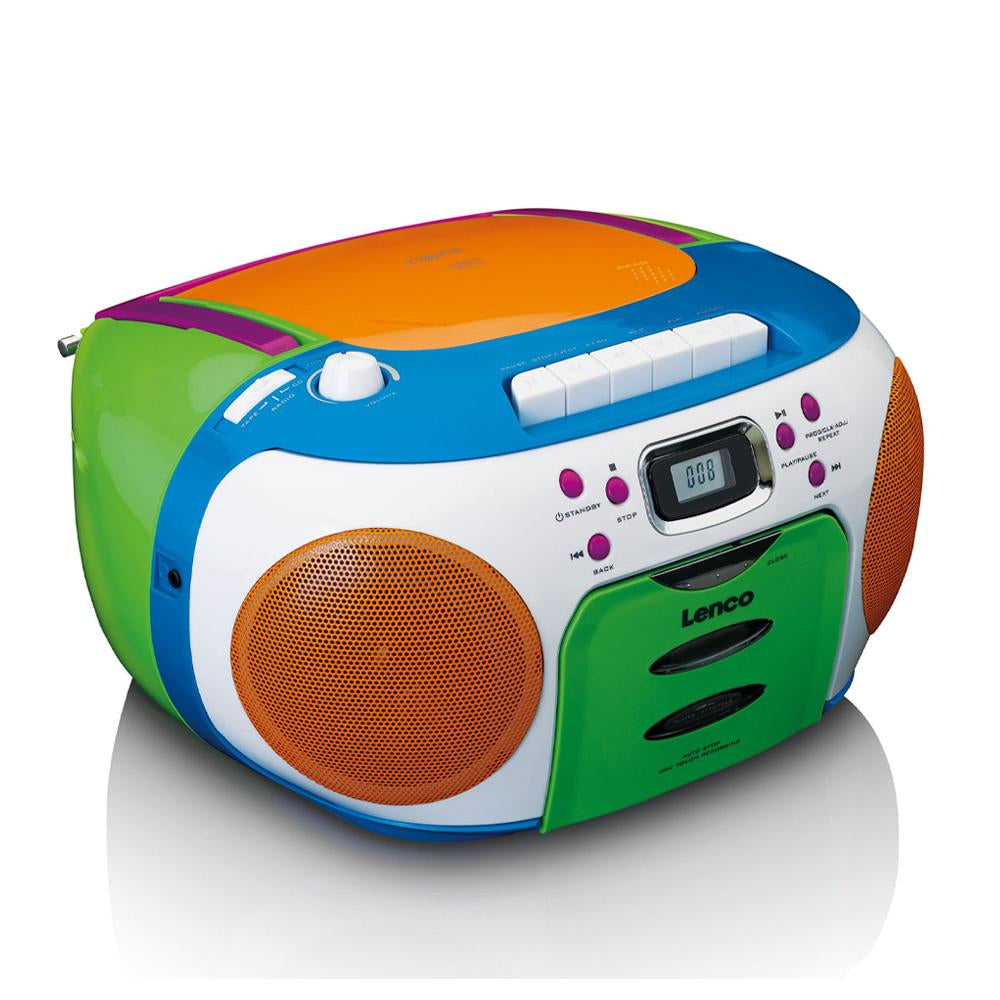 Lenco SCD-971 – CD-Boombox, UKW-Radio, Kassette, Netz- und Batteriebetrieb – Mehrfarbig