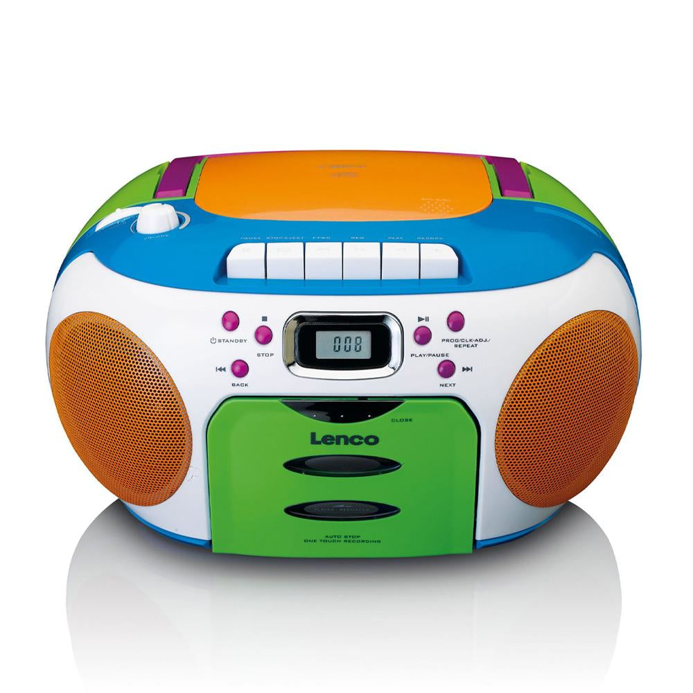 Lenco SCD-971 – CD-Boombox, UKW-Radio, Kassette, Netz- und Batteriebetrieb – Mehrfarbig