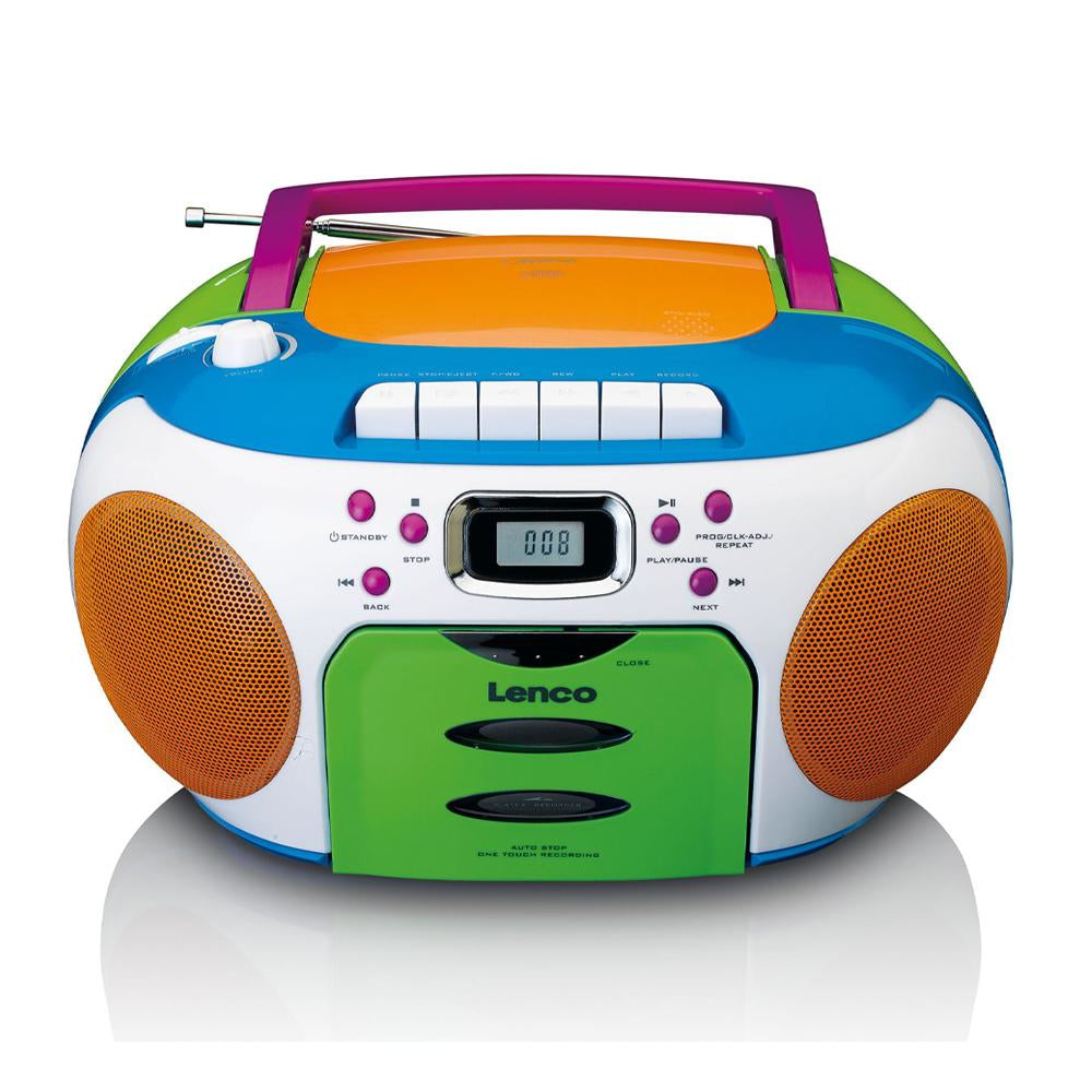 Lenco SCD-971 – CD-Boombox, UKW-Radio, Kassette, Netz- und Batteriebetrieb – Mehrfarbig