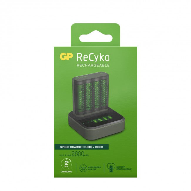 GP Batteries ReCyko M451 Batterieladegerät 4× – für AA/AAA (NiMH) – USB, LCD – inkl. 4× Akkus