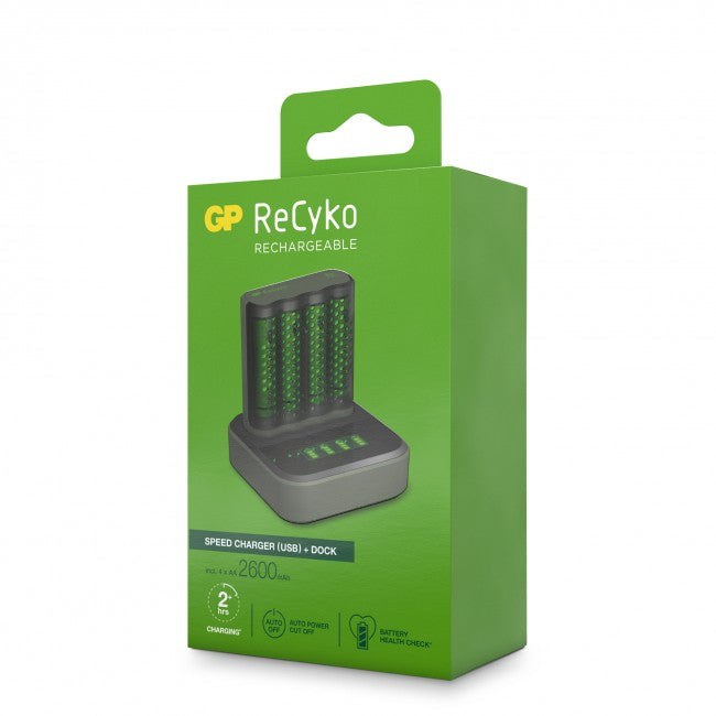 GP Batteries ReCyko M451 Batterieladegerät 4× – für AA/AAA (NiMH) – USB, LCD – inkl. 4× Akkus