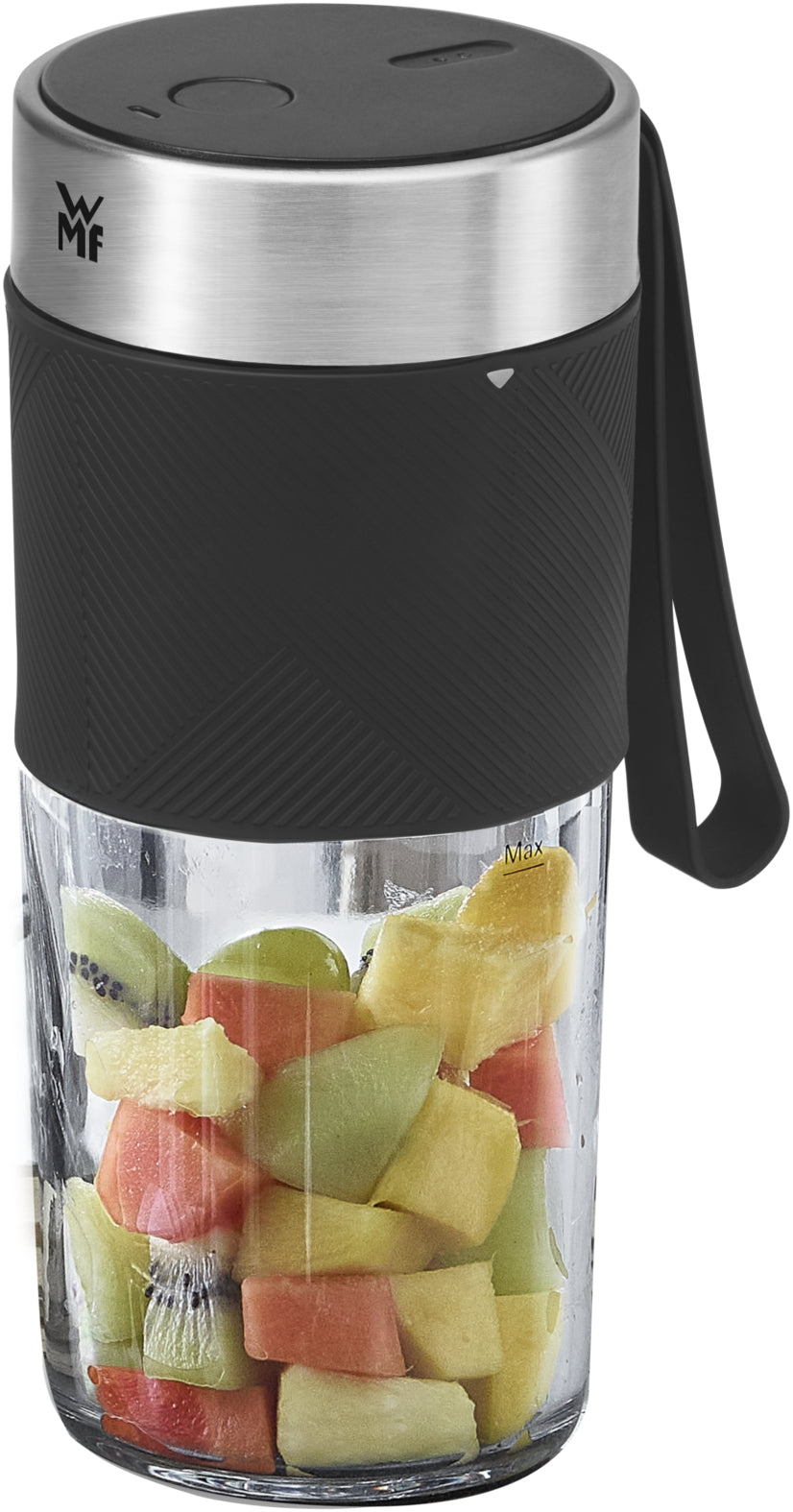 WMF Smoothie-Mixer KITCHENminis 0416700011 – 300 ml, 50 W, Akku – schwarz/edelstahl/transparent