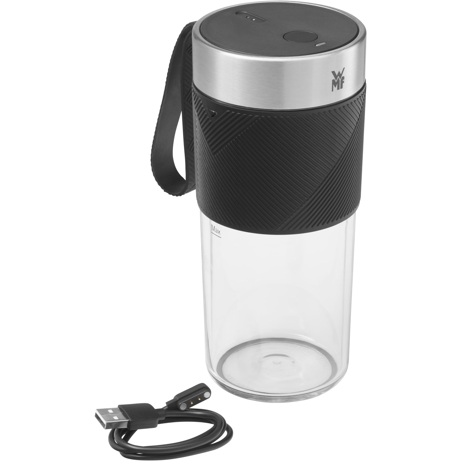 WMF Smoothie-Mixer KITCHENminis 0416700011 – 300 ml, 50 W, Akku – schwarz/edelstahl/transparent