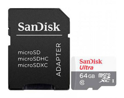 SanDisk Ultra microSDXC Speichergerät – 64 GB, UHS-I, 100 MB/s mit SD-Adapter