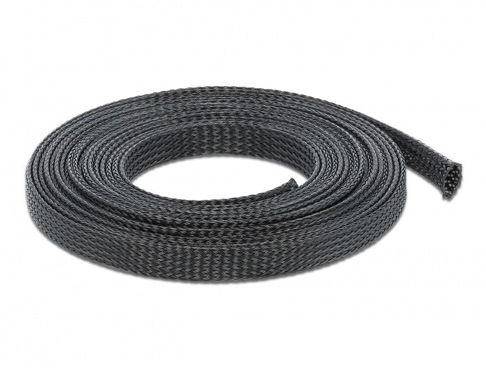DeLOCK Kabelschlauch, Ø 12 mm × 10 m, elastisch, selbstschliessend, schneidbar, hitzebeständig – schwarz