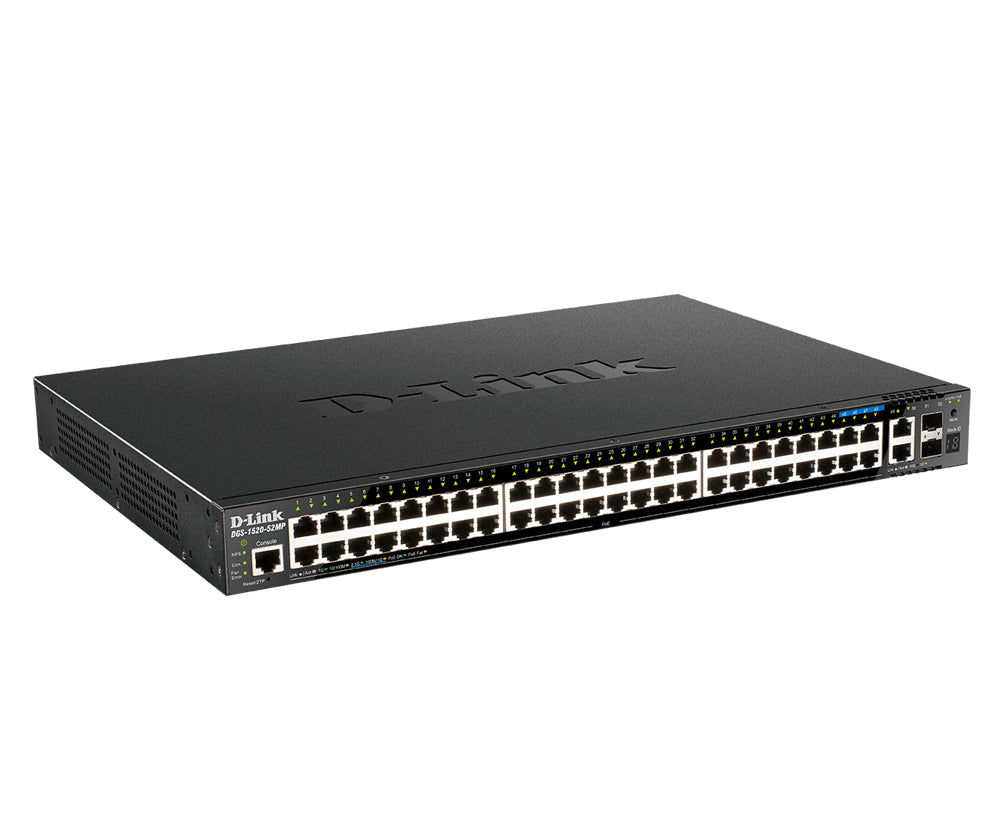 D-Link DGS-1520-52MP/E – Managed Switch – 48×GbE+4×2.5G+2×10G, 2×SFP+, L3, PoE+ 370 W, 1U
