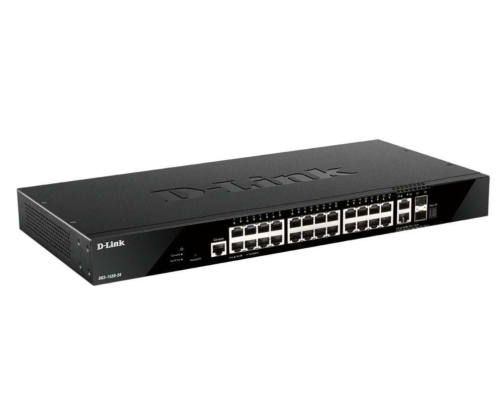 D-Link DGS-1520-28/E – Managed Switch – 24×GbE, 2×10G RJ45, 2×SFP+, L3, 19" Rack
