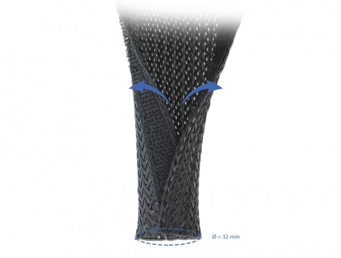 DeLOCK Kabelschlauch, Ø 32 mm × 5 m, Klettverschluss, zuschneidbar – schwarz