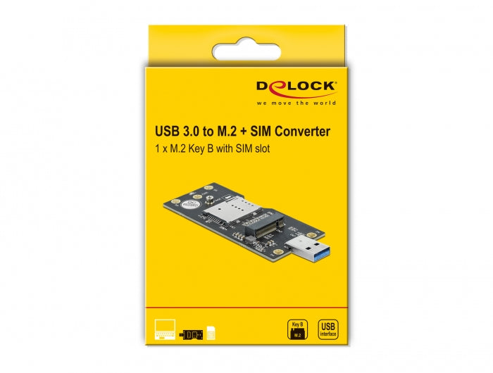 DeLOCK Adapter USB-A zu M.2 Key-B – USB 3.2 Gen 1 (5 Gbit/s), SIM-Slot, für 3G/LTE M.2 Key-B Modems