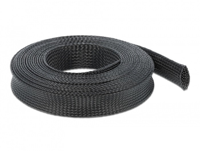 DeLOCK Kabelschlauch, Ø 25 mm × 10 m, dehnbar, selbstschliessend, schneidbar – schwarz