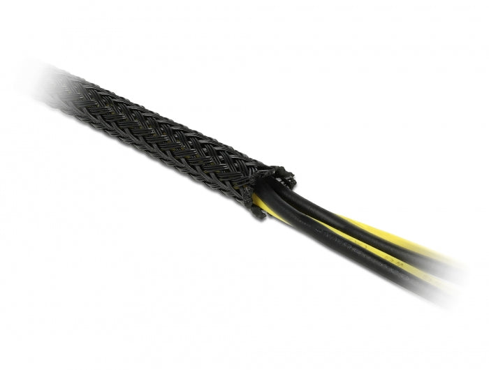 DeLOCK Kabelschlauch, Ø 12 mm × 10 m, elastisch, selbstschliessend, schneidbar, hitzebeständig – schwarz