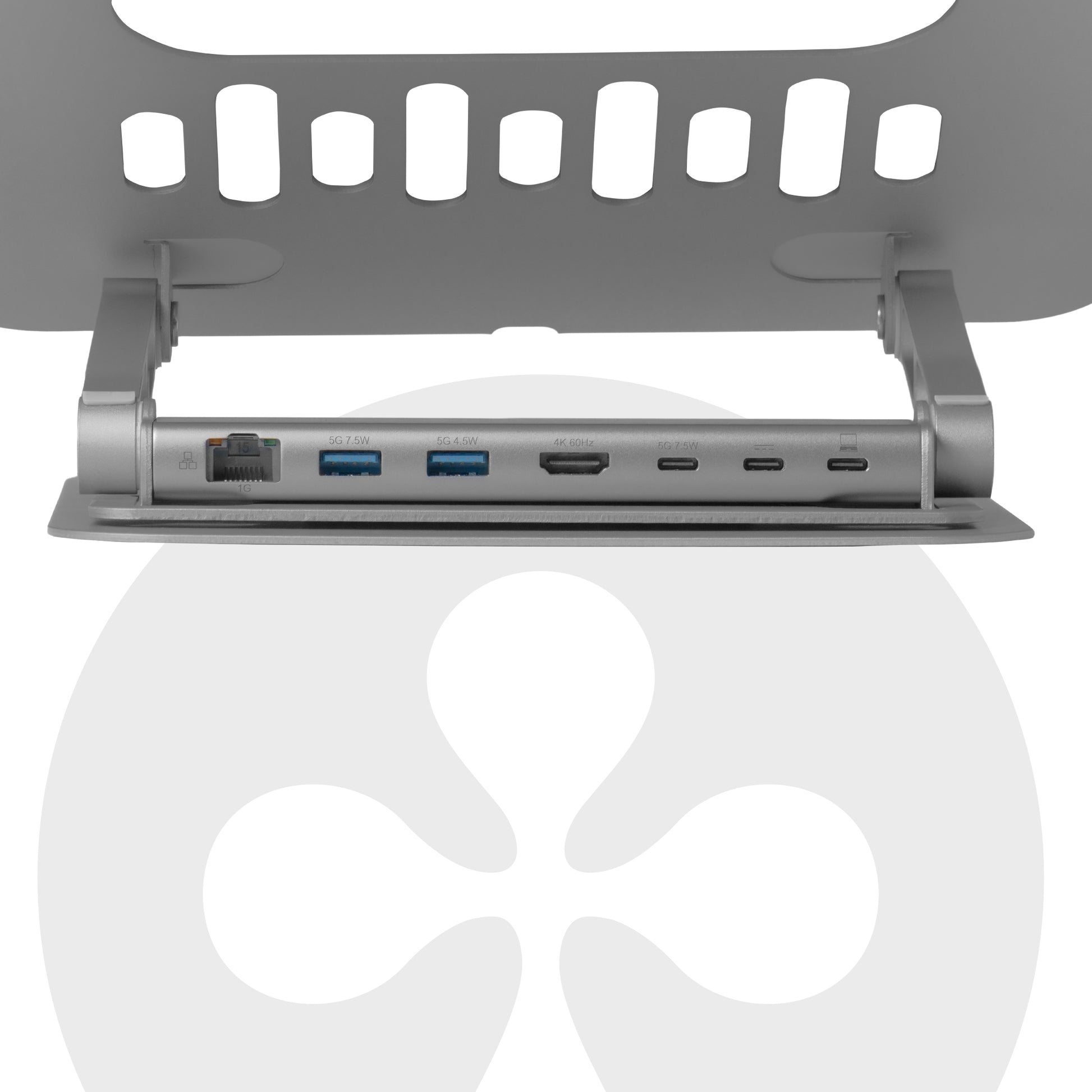 CLUB3D Laptop-Ständer – bis 17,3", höhenverstellbar, mit USB-C-Hub 100 W – Grau