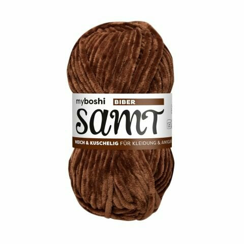 myBoshi Chenille Samt Wolle Goldbraun – 100 g, 100 m, Nadel 6 mm, 100% Polyester, 1 Stk.