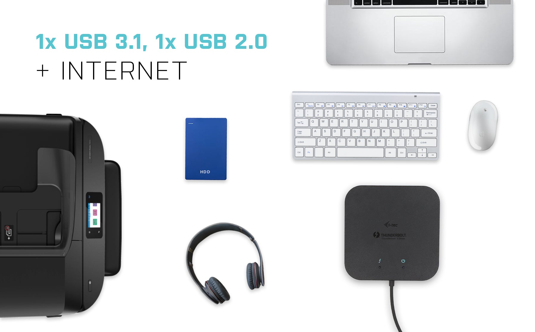 i-tec Dockingstation – Thunderbolt 3, 1× DP, 1× HDMI, 2× USB-A, 1× USB-C, 60 W PD, GbE, für Windows/Mac/Linux