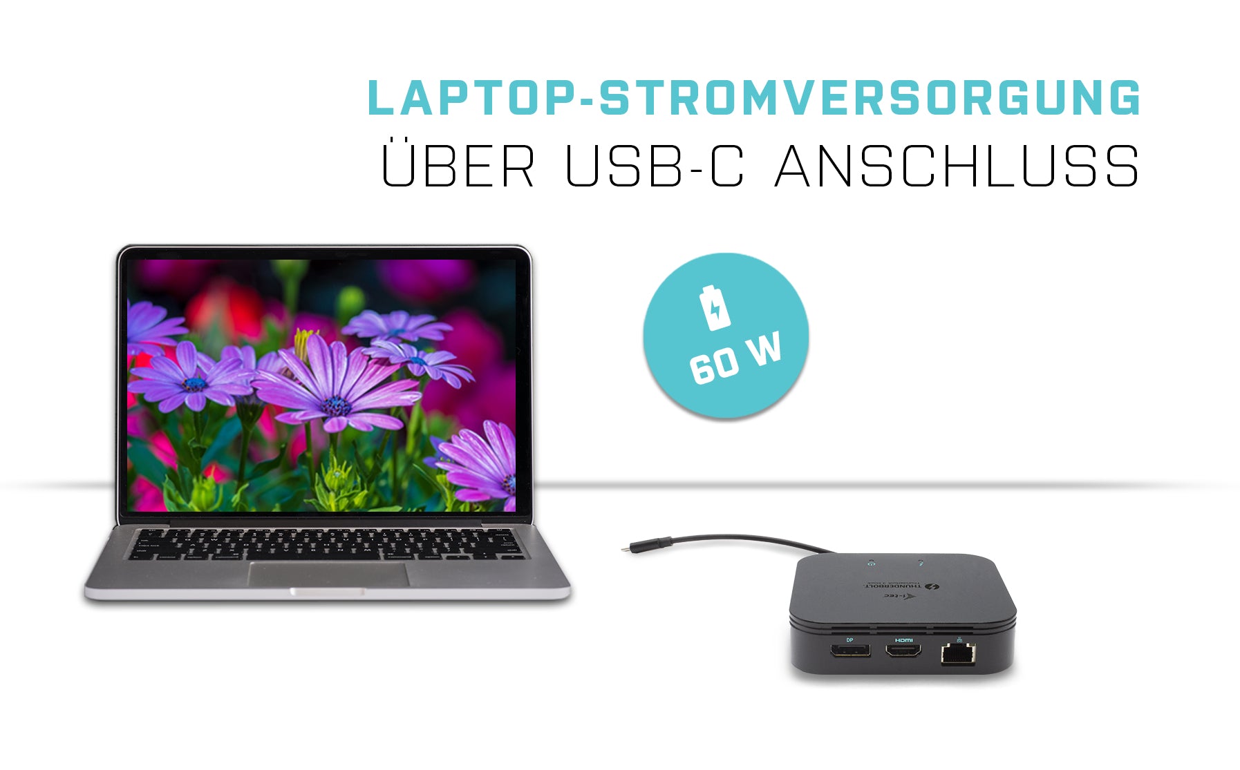 i-tec Dockingstation – Thunderbolt 3, 1× DP, 1× HDMI, 2× USB-A, 1× USB-C, 60 W PD, GbE, für Windows/Mac/Linux