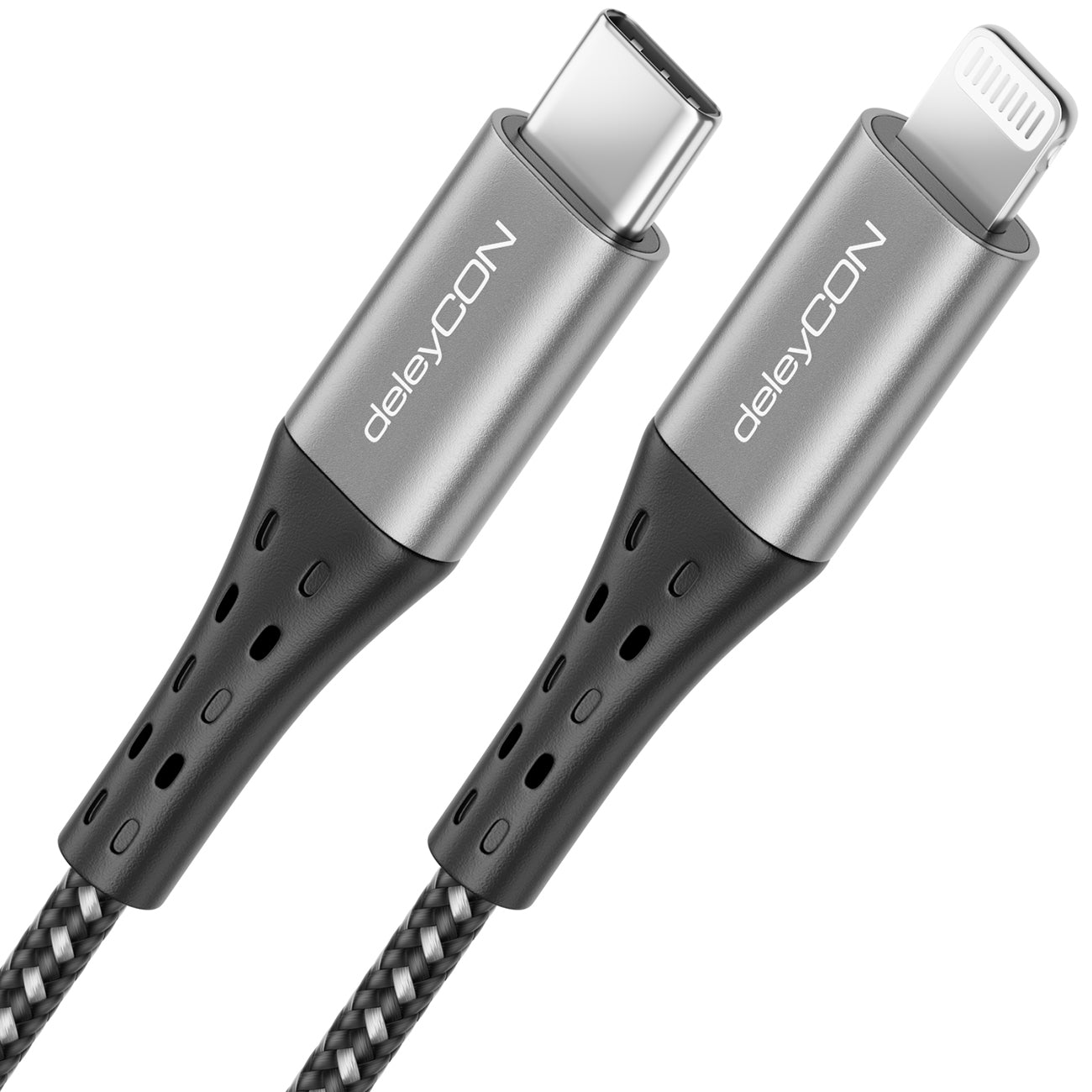 DeleyCON Kabel – USB-C auf Lightning 1 m, MFi zertifiziert, geflochten, Schwarz – für iPhone/iPad