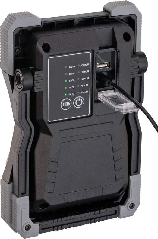 Brennenstuhl Arbeitsstrahler RUFUS – 3000 lm, 30 W – Kaltweiss, 6500 K – IP65 – Akkubetrieb – dimmbar, USB – M