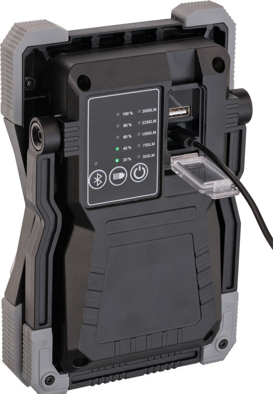 Brennenstuhl Arbeitsstrahler – Akkubetrieb – Bluetooth – mit Lautsprecher, dimmbar – Schwarz – Metall