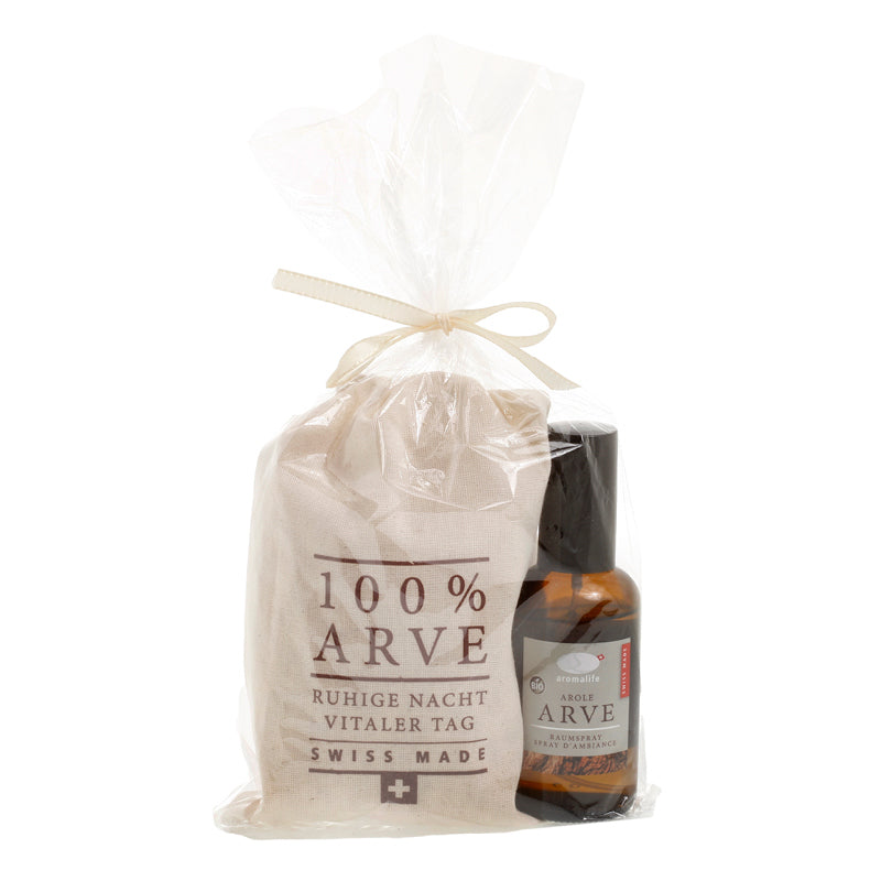 Aromalife Arve Arvenholz – Geschenkset, Raumspray 100 ml, Arvenspäne