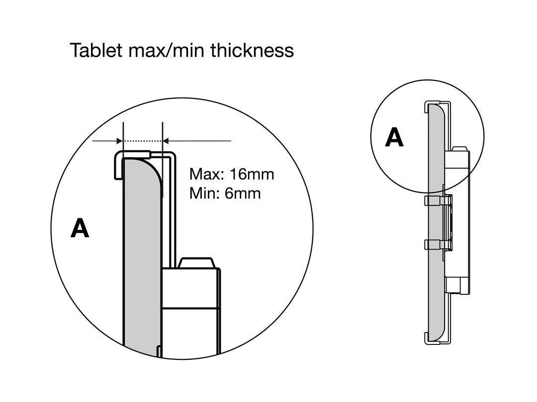 Multibrackets Tablet-Tischhalterung für iPad – bis 13", abschliessbar, VESA 75×75 – Schwarz