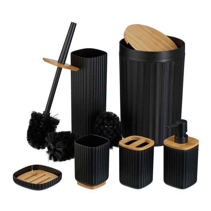 Relaxdays Aufbewahrungsbox – 85% Kunststoff/15% Bambus, Schwarz, Holz, 6er-Set