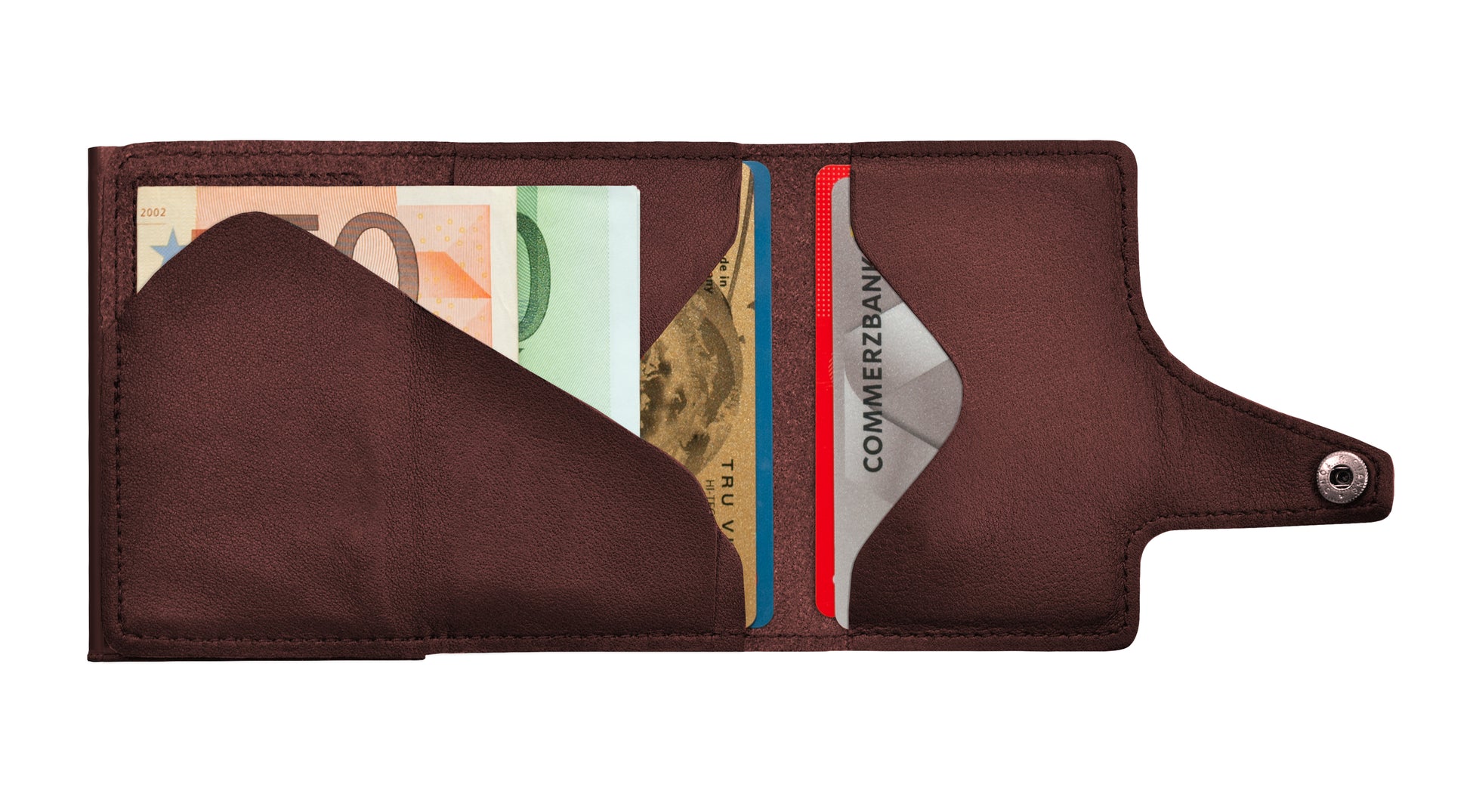 Tru Virtu – Kartenetui Click & Slide – RFID-Schutz, 5 Kartentaschen, Münzfach – 99×67×21 mm – Braun