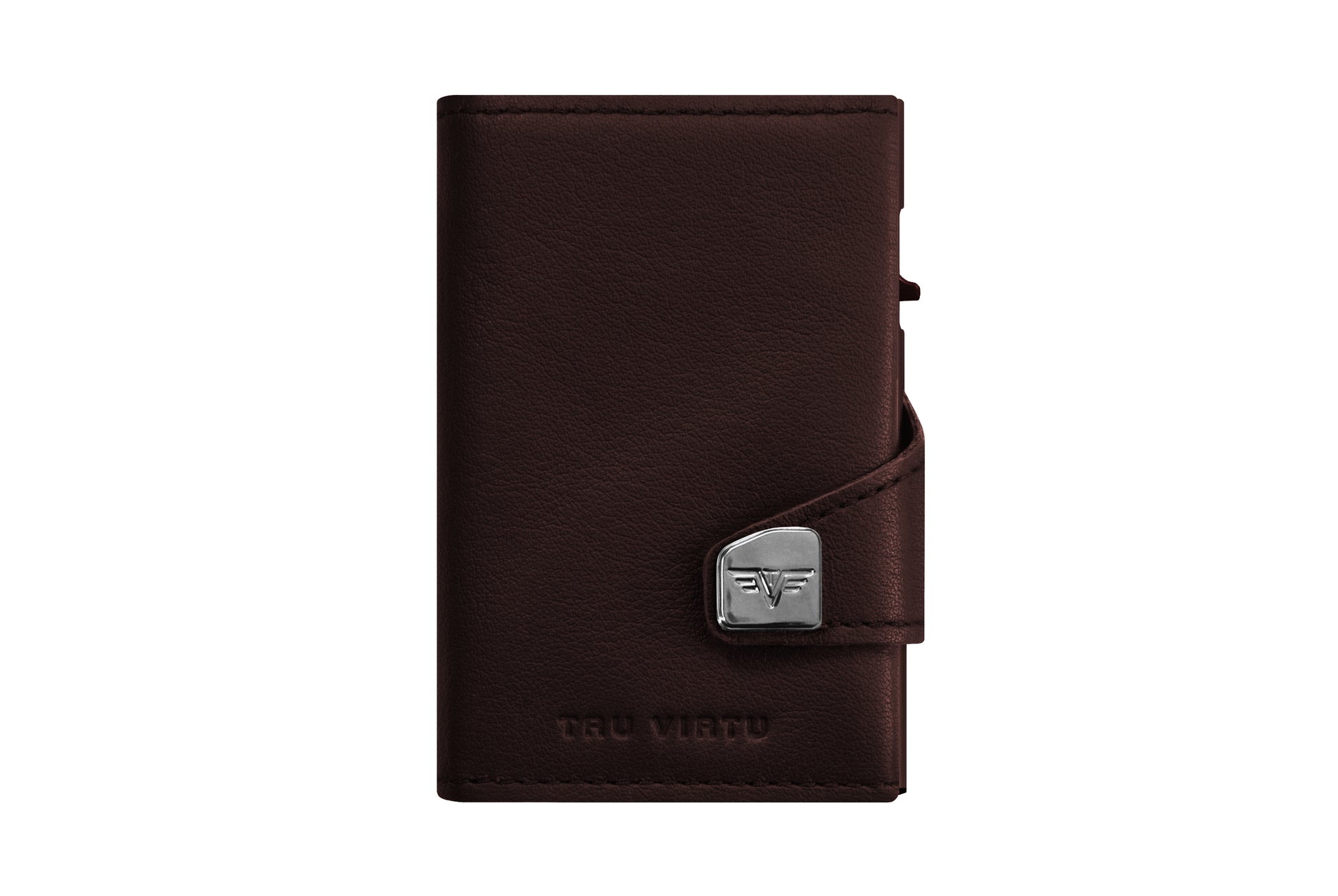 Tru Virtu – Kartenetui Click & Slide – RFID-Schutz, 5 Kartentaschen, Münzfach – 99×67×21 mm – Braun