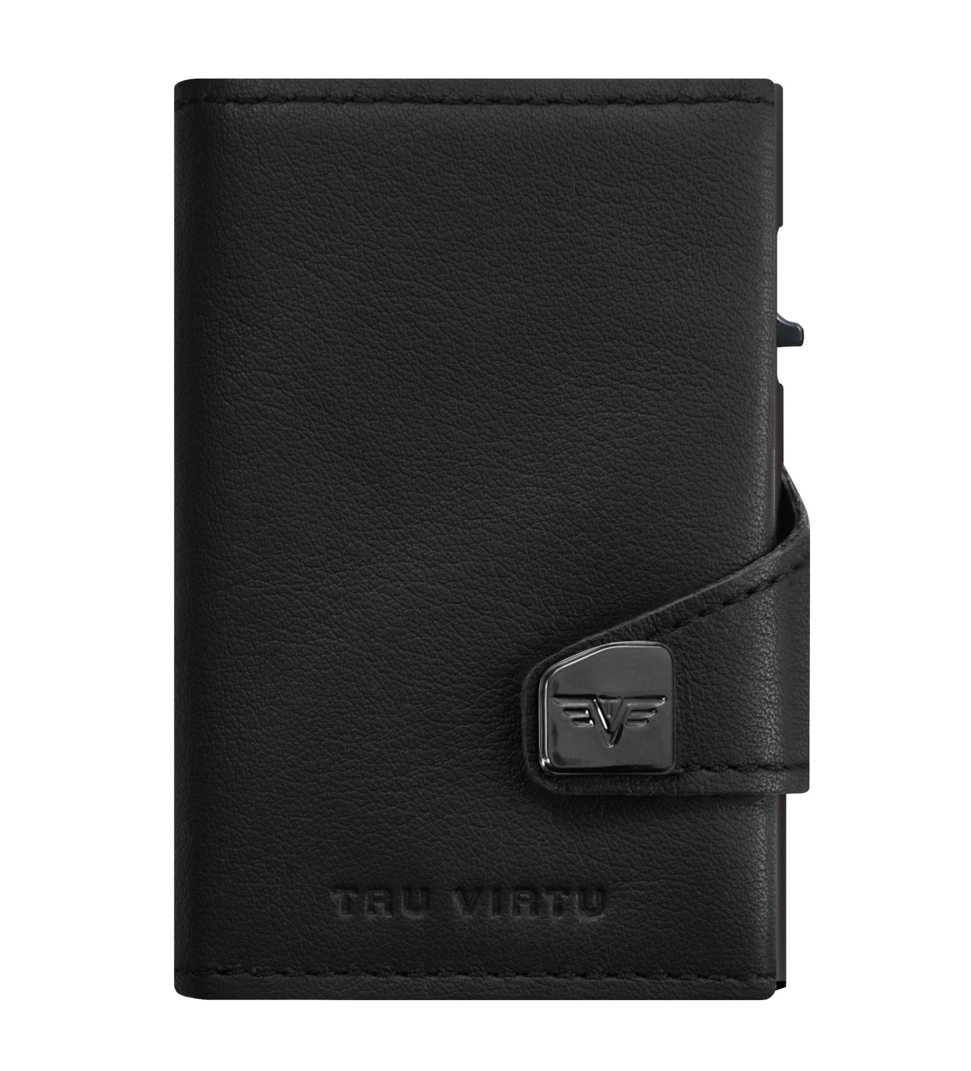 TRU VIRTU Kartenetui – RFID-Schutz – 99×67×21 mm – Aluminium, Leder – Schwarz – 1 Stk.