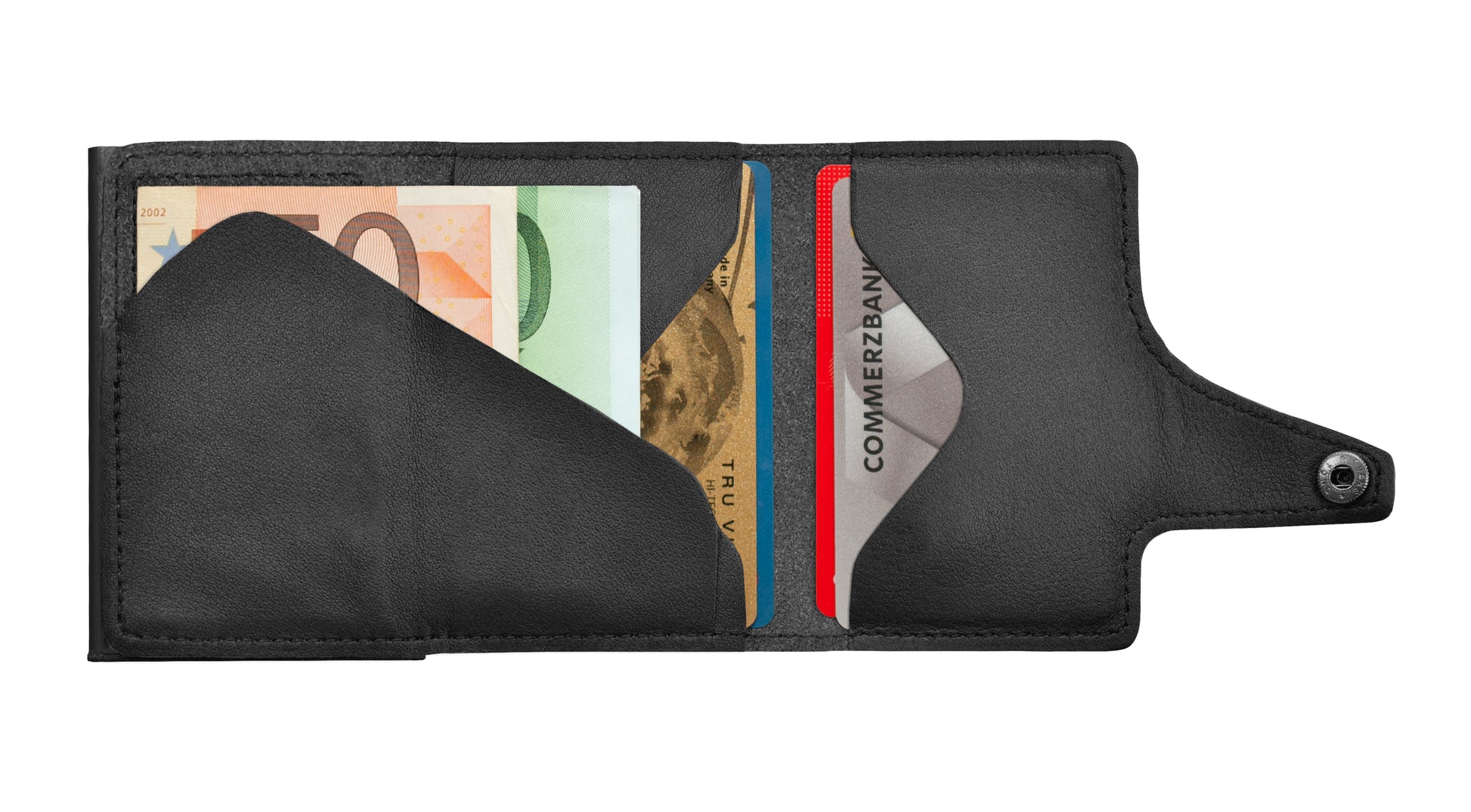 TRU VIRTU Kartenetui – RFID-Schutz – 99×67×21 mm – Aluminium, Leder – Schwarz – 1 Stk.