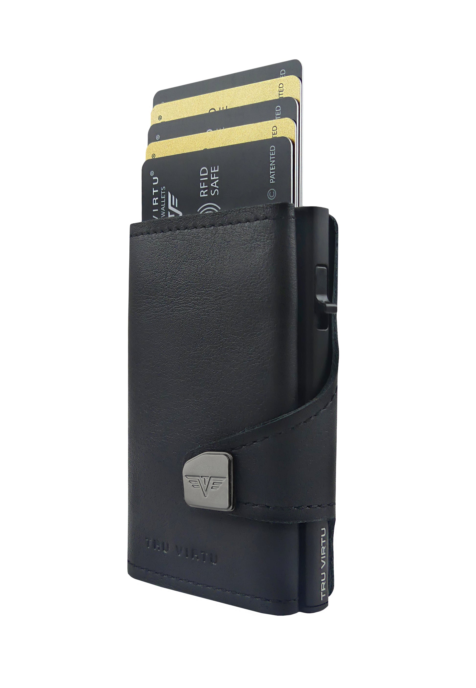 TRU VIRTU Kartenetui – RFID-Schutz – 99×67×21 mm – Aluminium, Leder – Schwarz – 1 Stk.