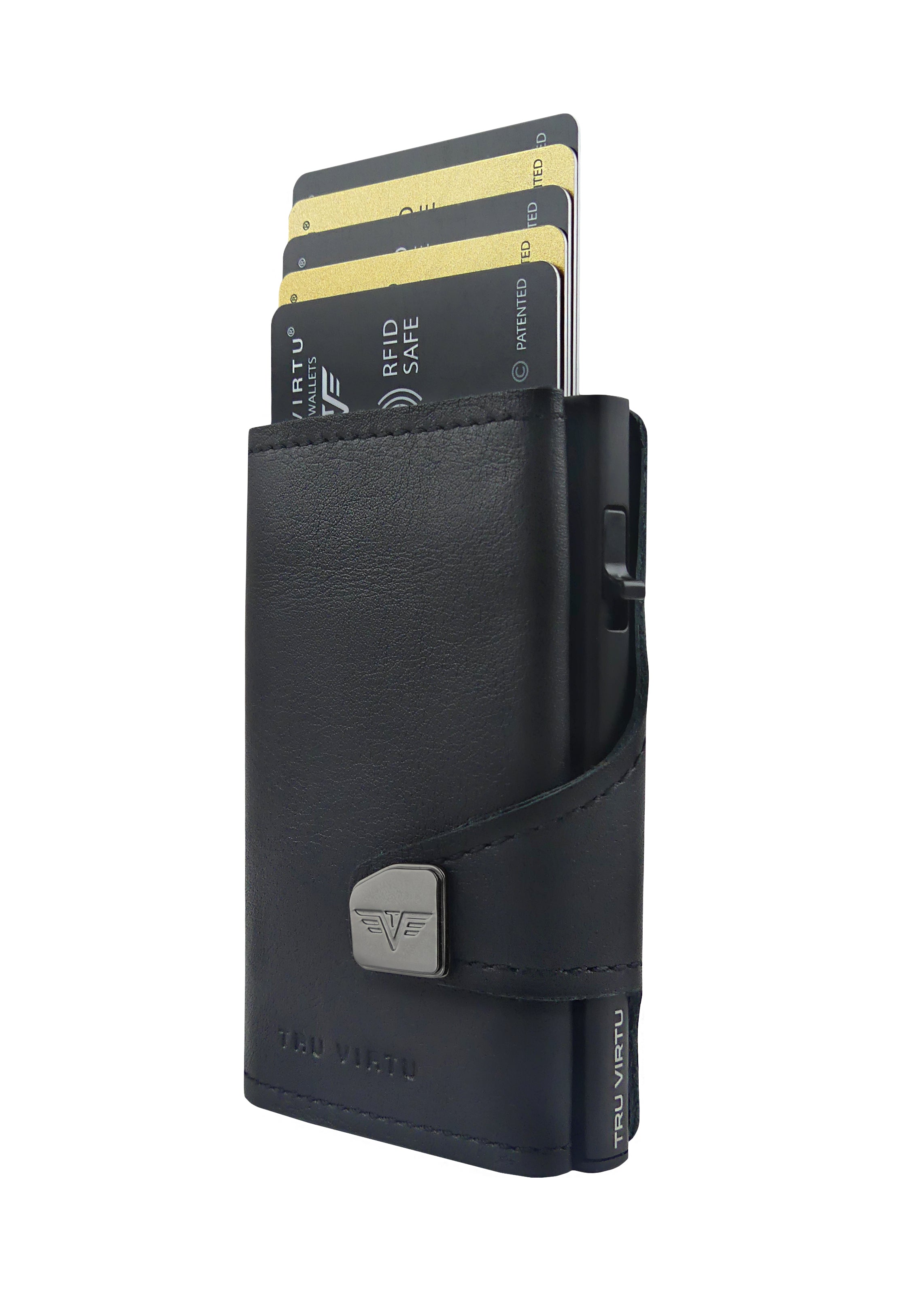 TRU VIRTU Kartenetui – RFID-Schutz – 99×67×21 mm – Aluminium, Leder – Schwarz – 1 Stk.