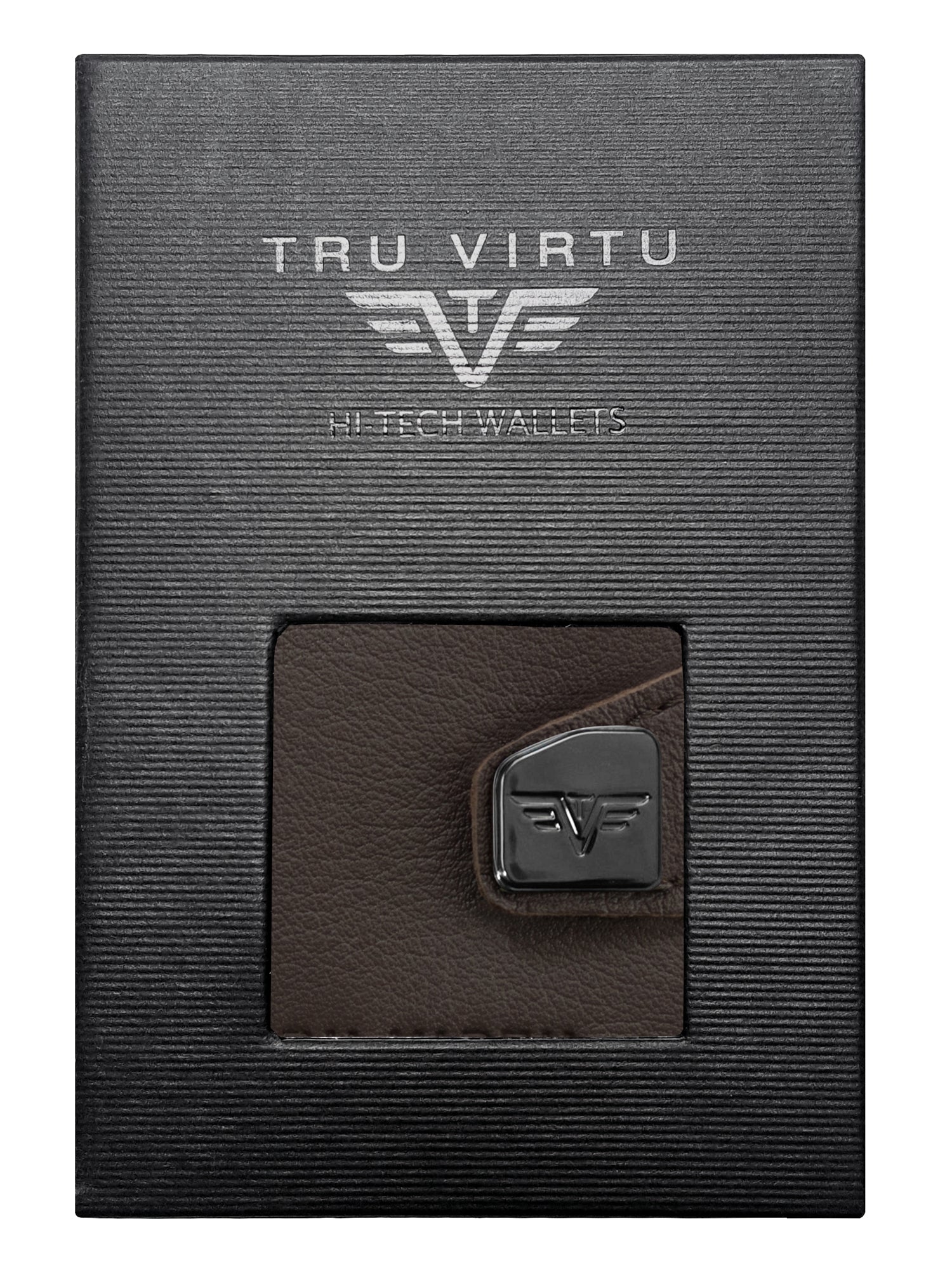 Tru Virtu – Kartenetui – RFID-Schutz, Knopfdruckverschluss, 5 Kartenfächer – 99×67×21 mm – Braun/Silber