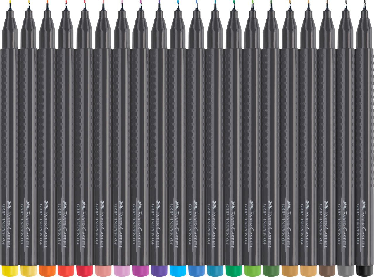 Faber-Castell Grip Fineliner Etui – 20 Stk., 0,4 mm, sortiert