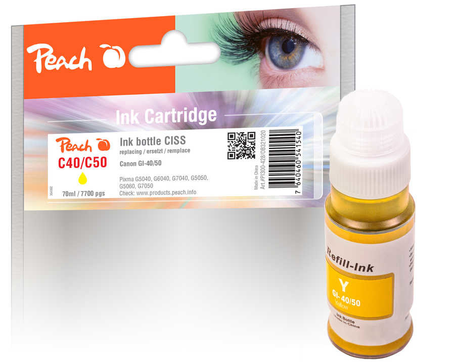 Peach GI-40/50 Gelb Tintenpatrone (Kompatibel) – 7'700 Seiten – für Canon Pixma G 5040/5050/6040 …