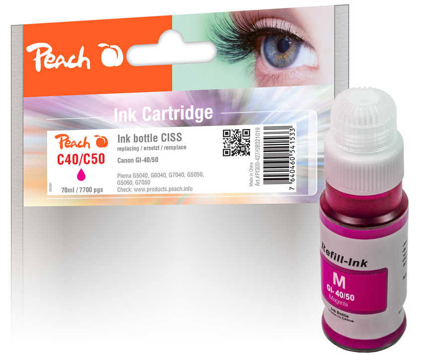Peach GI-40/50 Magenta Tintenpatrone (Kompatibel) – 7'700 Seiten – für Canon Pixma G 5040/5050/6040 …