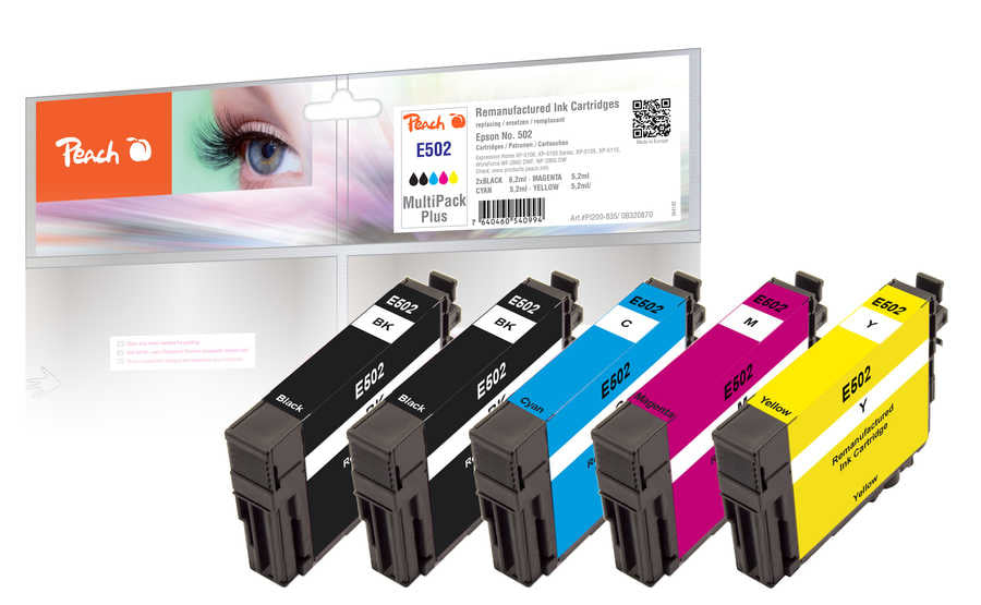 Peach 502 Tintenpatronen-Multipack, Schwarz/Cyan/Magenta/Gelb (Kompatibel) – für Epson XP-5100/XP-5105