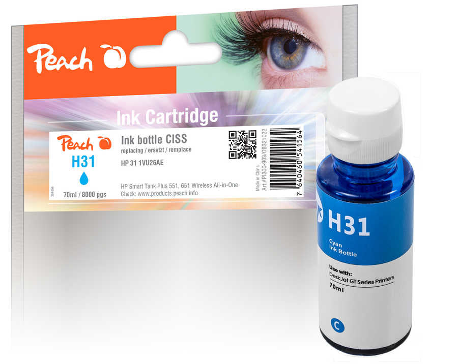 Peach HP 31 Cyan Tintenpatrone (Kompatibel) – 8'000 Seiten – für HP Smart Tank Plus, Smart Tank Wireless