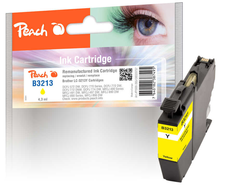 Peach LC-3213XL Gelbe Tintenpatrone (Kompatibel) – 395 Seiten – für Brother DCPJ 770/772/774 … – LC-3213Y