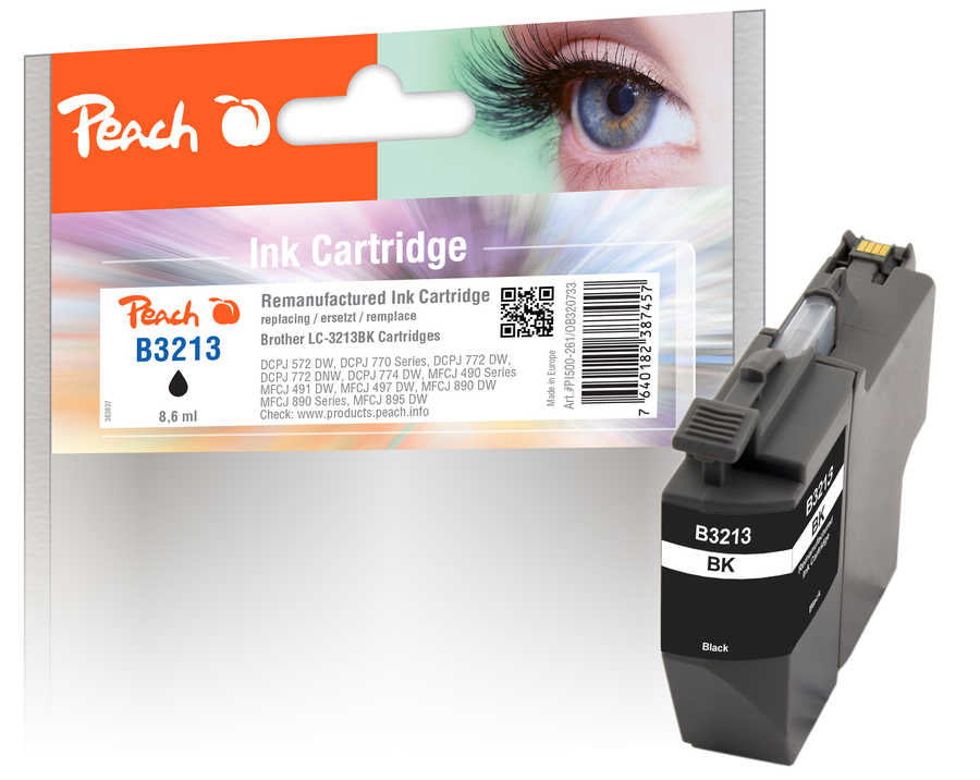 Peach LC-3213XL Schwarz Tintenpatrone (Kompatibel) – 425 Seiten – für Brother DCPJ 572/770/772 – LC-3213BK