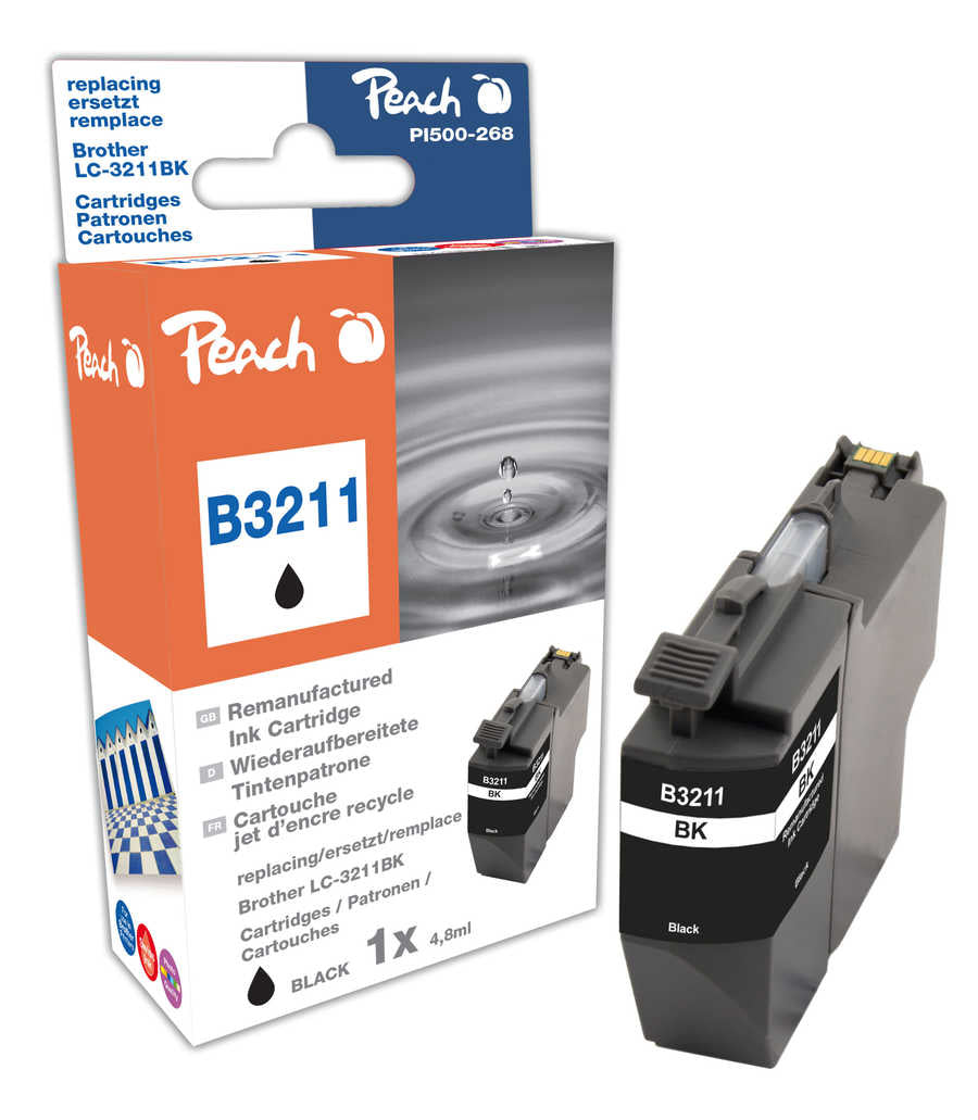 Peach LC-3211 Schwarz Tintenpatrone (Kompatibel) – 220 Seiten – für Brother DCPJ 572 DW, DCPJ 770/772/774