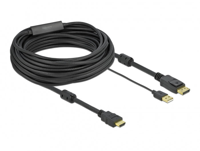 DeLOCK HDMI-zu-DisplayPort-Kabel – 4K (3840 × 2160) @ 120 Hz, 10 m, DisplayPort 1.2, USB-A Stromversorgung