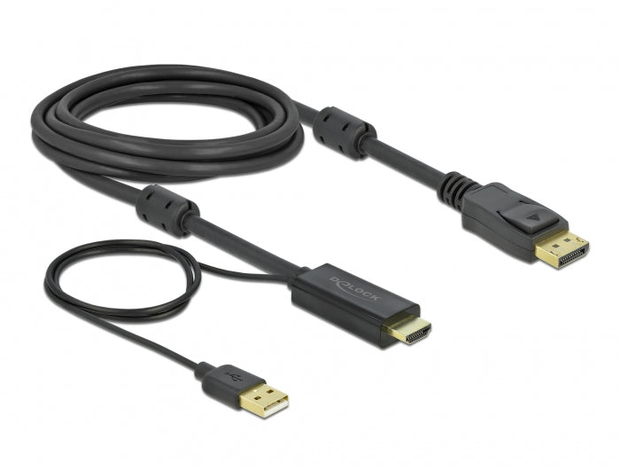 DeLOCK HDMI-zu-DisplayPort-Kabel – 4K (3840 × 2160) @ 120 Hz, 3 m, DisplayPort 1.2, USB-A Stromversorgung