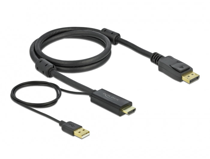 DeLOCK HDMI zu DisplayPort Kabel – 4K (3840 × 2160) @ 30 Hz, 1 m, DisplayPort 1.2, USB-A Stromversorgung