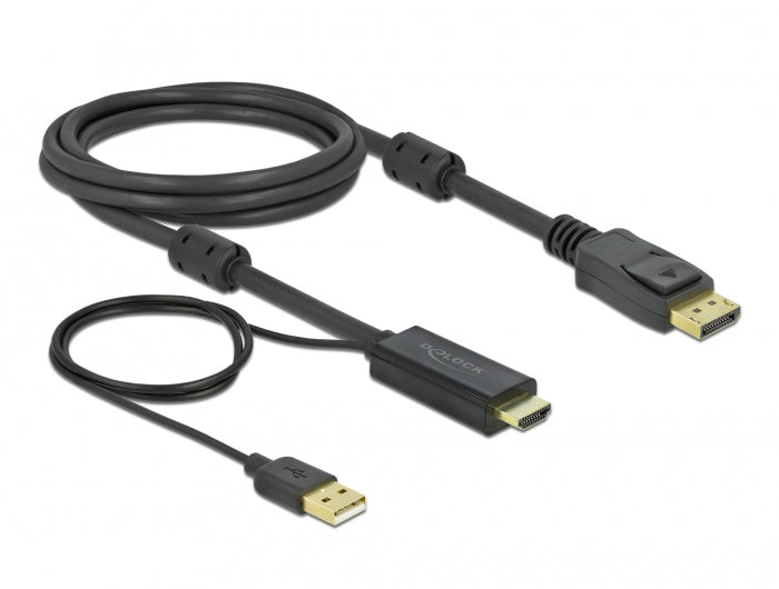 DeLOCK HDMI-zu-DisplayPort-Kabel – 4K (3840 × 2160) @ 120 Hz, 2 m, DisplayPort 1.2, USB-A Stromversorgung