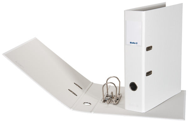 Biella Plasticolor Ordner – A4 Hochformat – 2-Ring Hebelmechanik, Rücken 70 mm – Weiss, Karton, mit Niederhalter