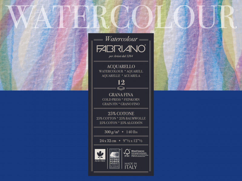 Fabriano Aquarellblock – 30 × 40 cm – 300 g/m² – 20 Blatt, weiss, kaltgepresst