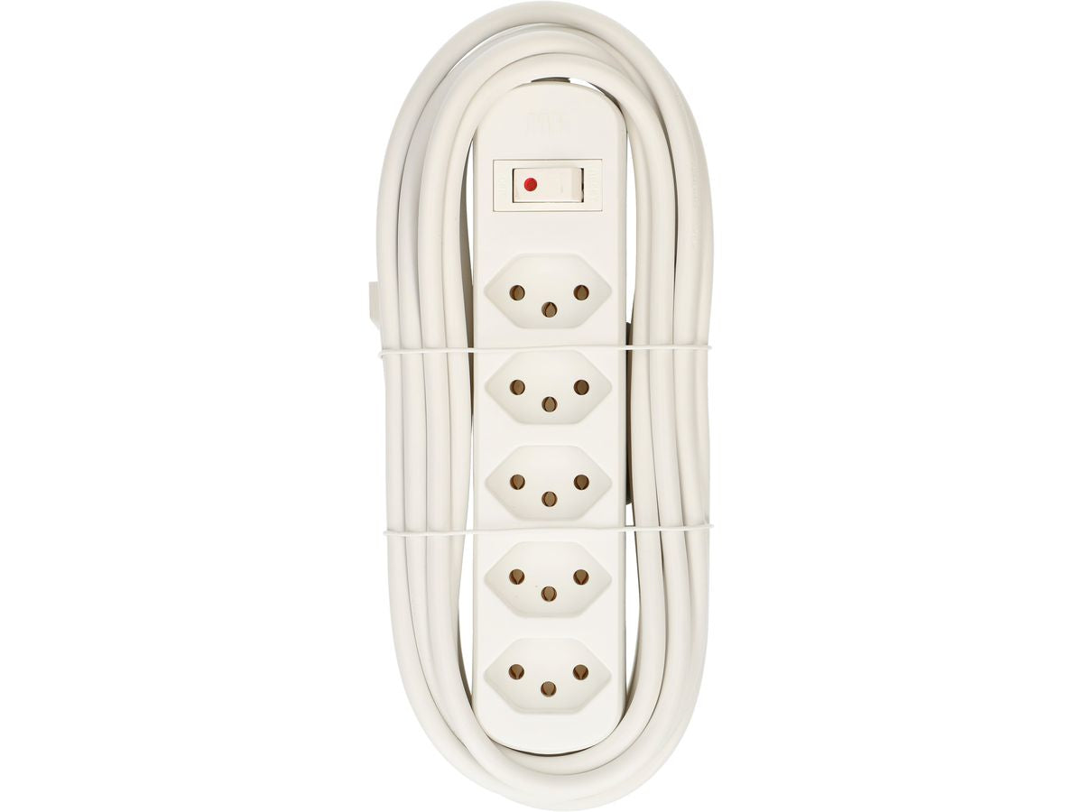 Max Hauri AG Max Hauri Basic-Line Steckdosenleiste, 5×T13, mit Schalter, 5 m, Befestigungslaschen – Weiss