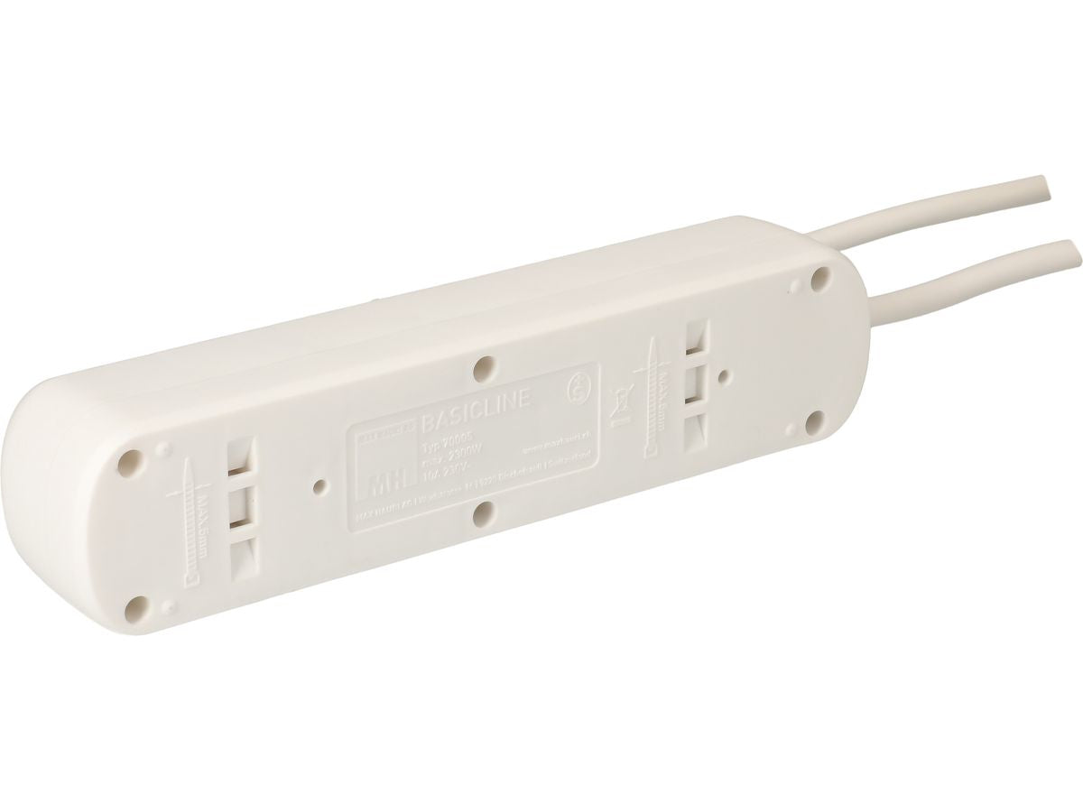 Max Hauri AG Max Hauri Basic-Line Steckdosenleiste, 5×T13, mit Schalter, 5 m, Befestigungslaschen – Weiss