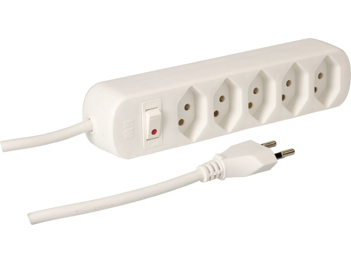 Max Hauri AG Max Hauri Basic-Line Steckdosenleiste, 5×T13, mit Schalter, 5 m, Befestigungslaschen – Weiss